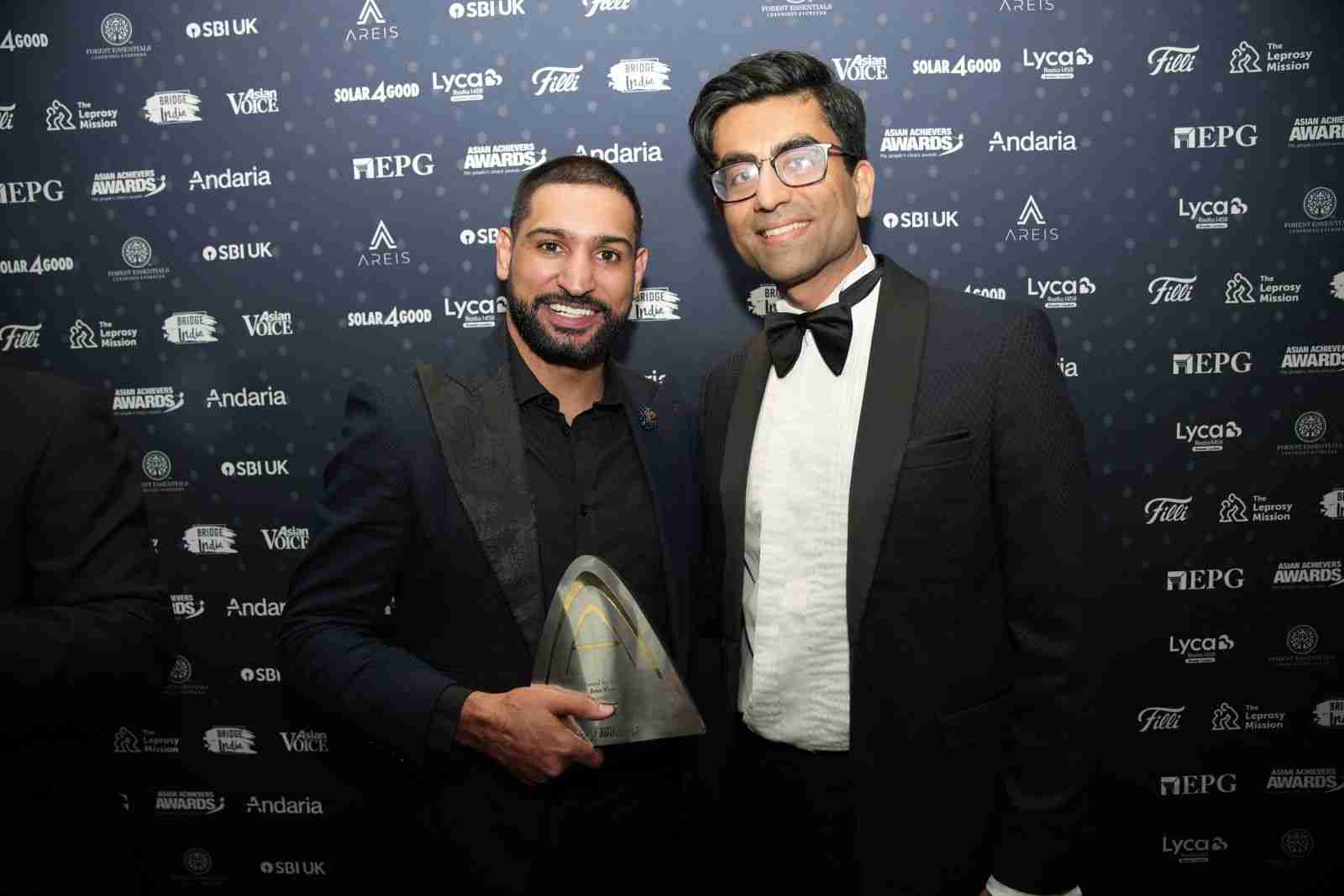 Amir Khan and Pratik Dattani at Asian Achievers Awards 2024