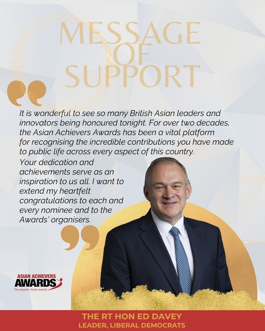 The Rt Hon Ed Davey delivers message as Leader of the Liberal Democrats The Rt Hon Ed Davey delivers message as Leader of the Liberal Democrats